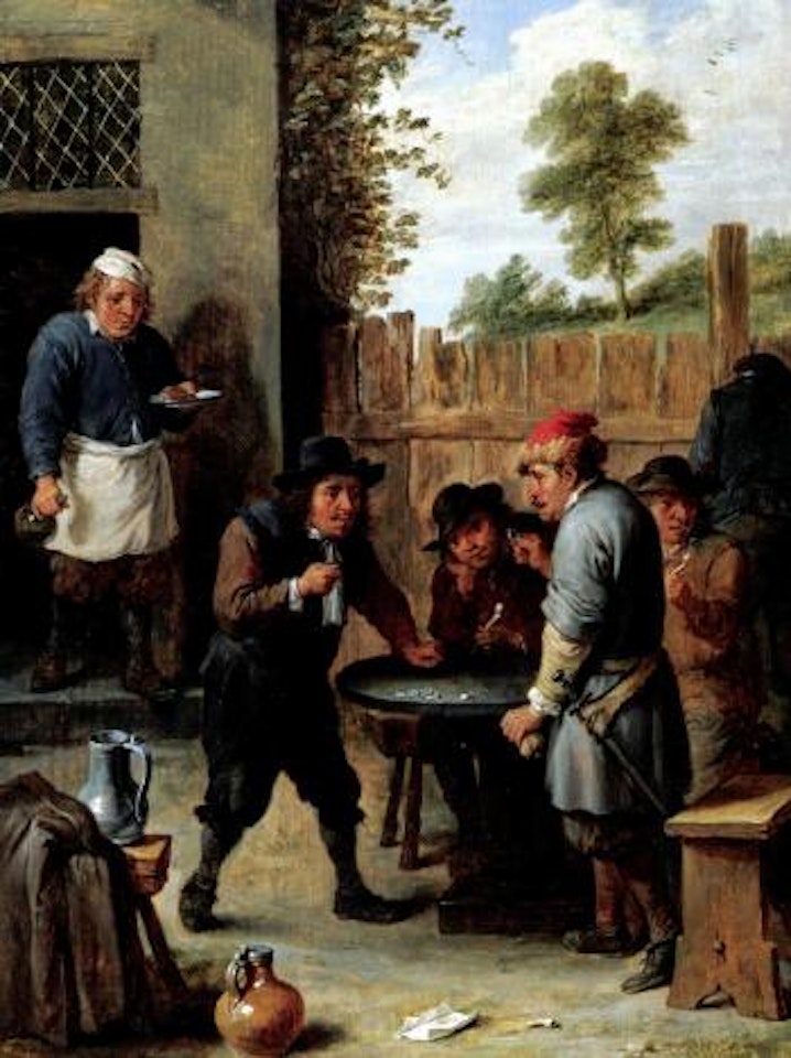 Peasants playing dice outside inn by David Teniers II