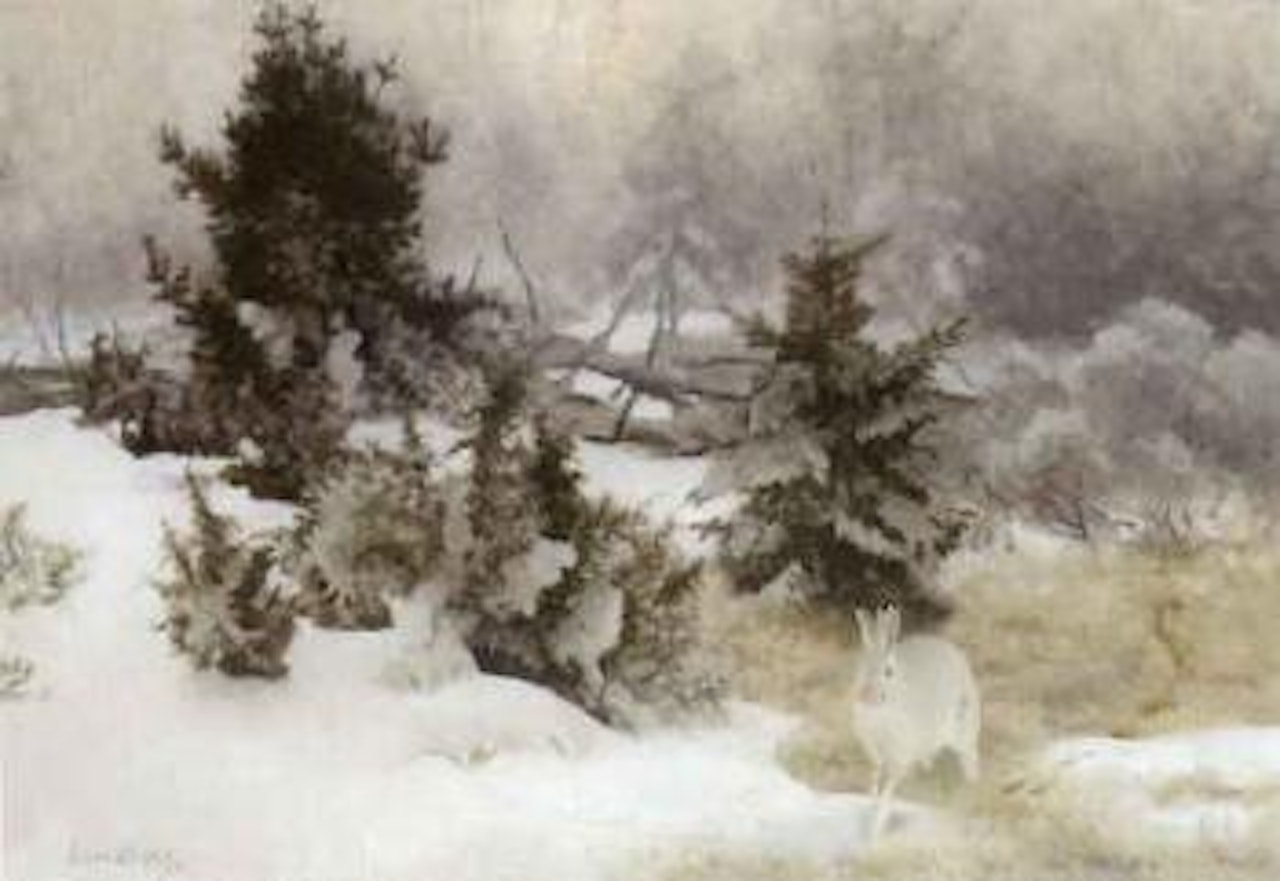 Winter landscape with hare by Bruno Liljefors