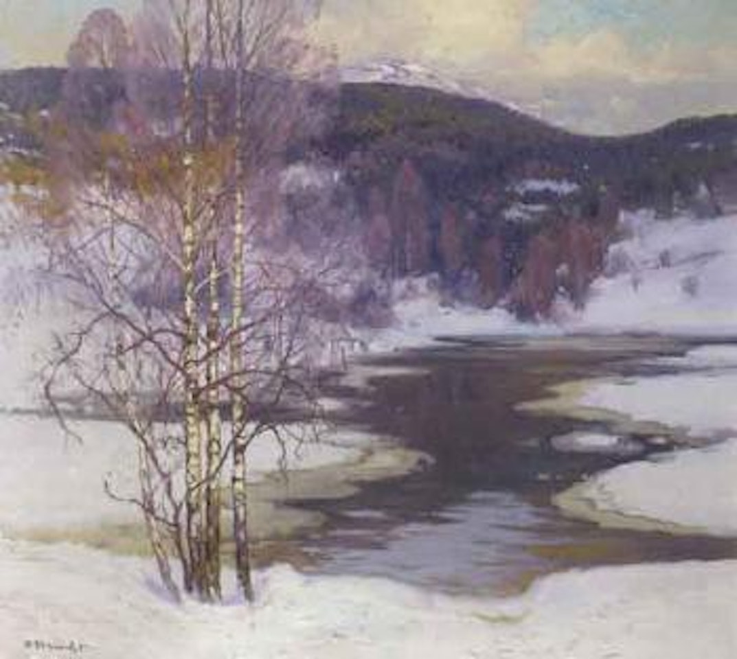 Winter landscape with waterway by Carl Brandt