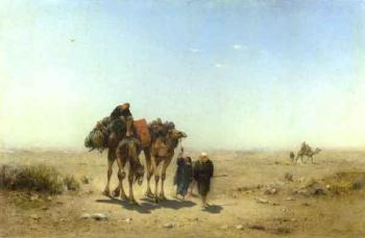 Nomades en marche au milieu du jour dans la presqu'ile de Sinai by Narcisse Berchere