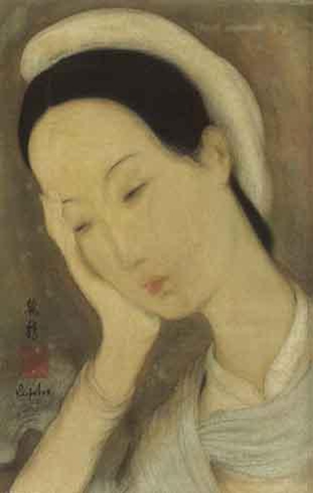 Portrait d'une jeune femme, la tete appuyee sur la main by Le Pho