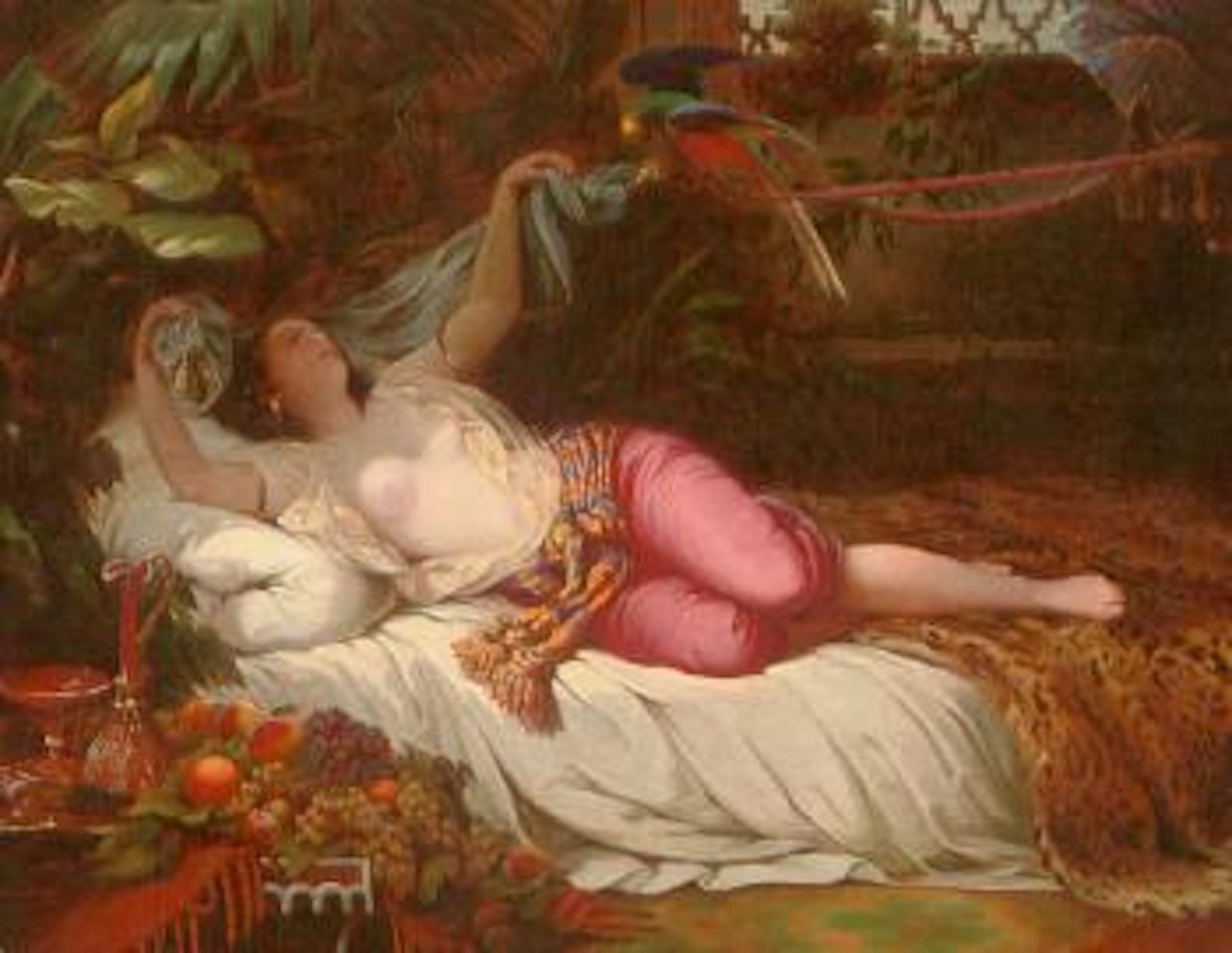 Parrot entertaining a harem favourite by German School