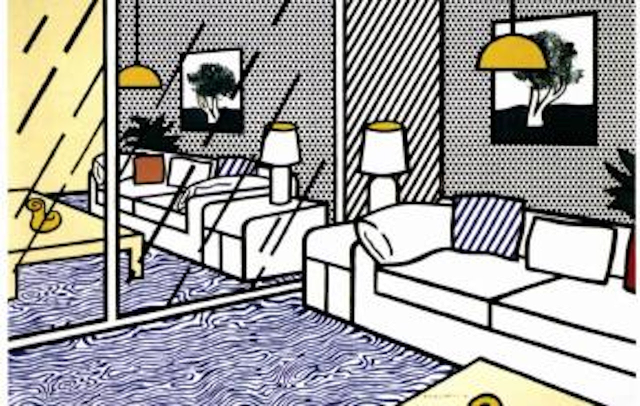 Wallpaper with blue floor interior by Roy Lichtenstein
