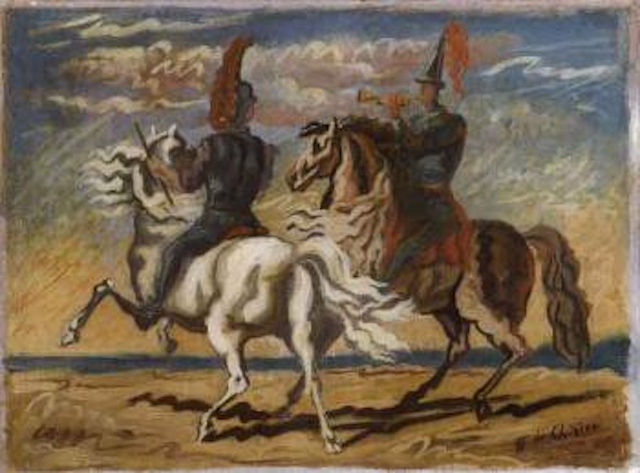 Horses and riders with hat by Giorgio de Chirico