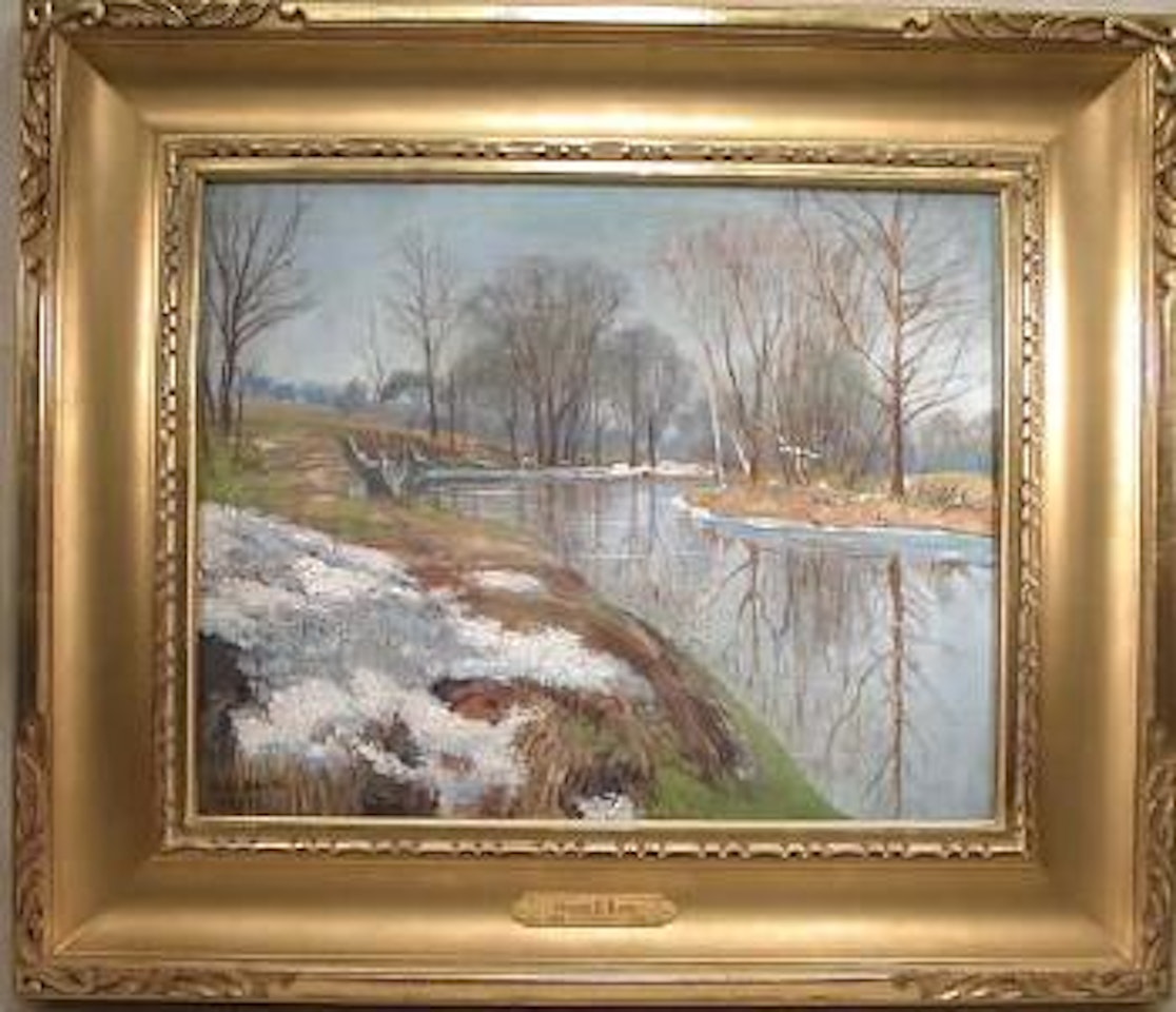 Creek in meadow during winter thaw by Walter Emerson Baum