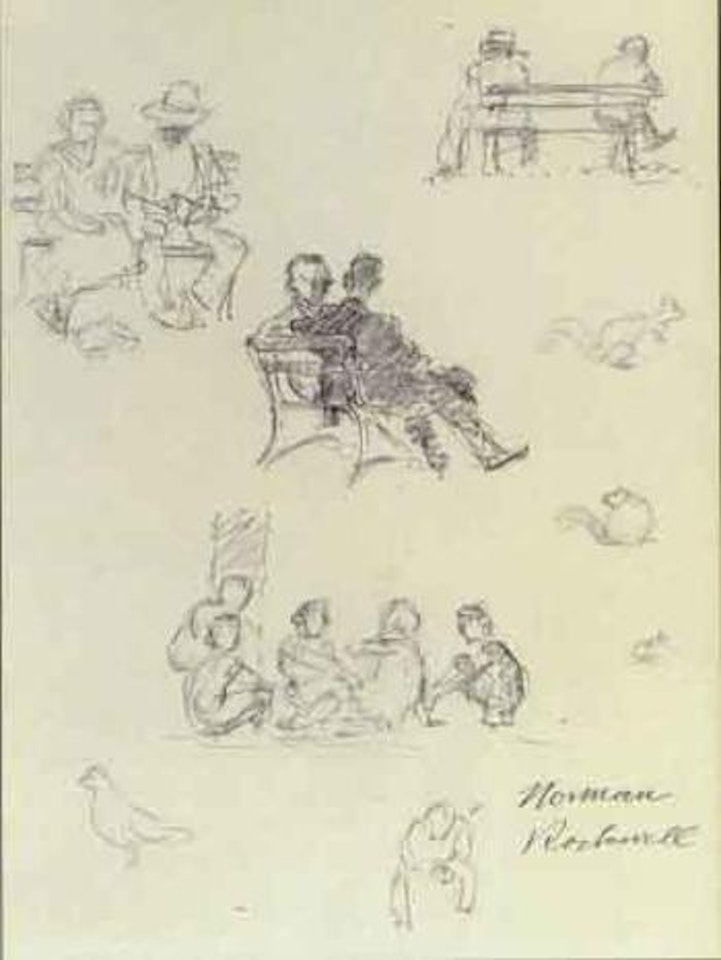 Various studies of figures relaxing in a park by Norman Rockwell