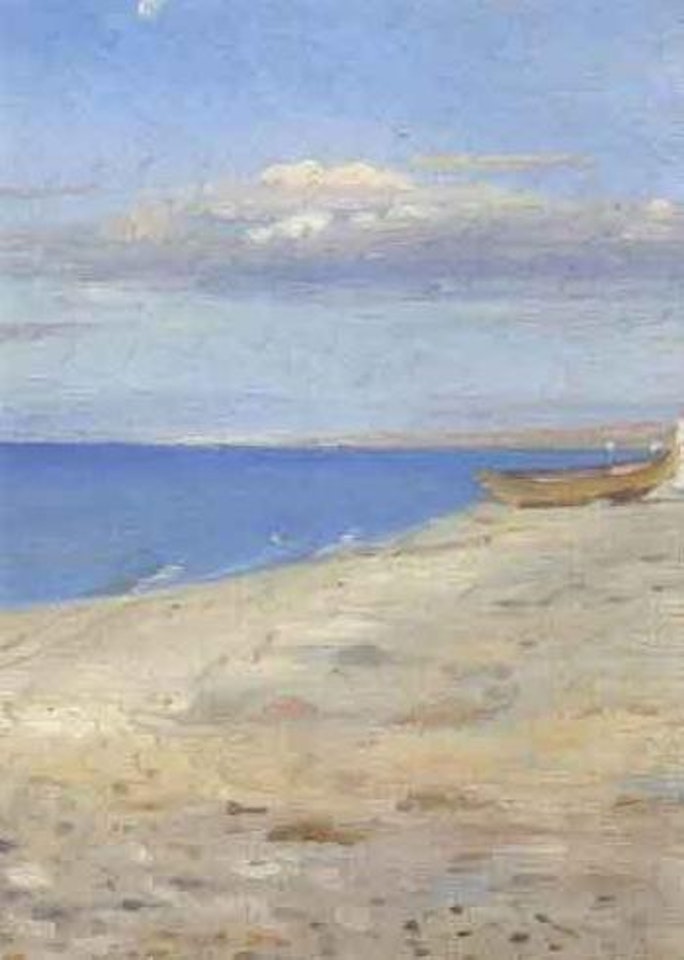 Winter light, beached boat at Skagen Strand by Michael Ancher