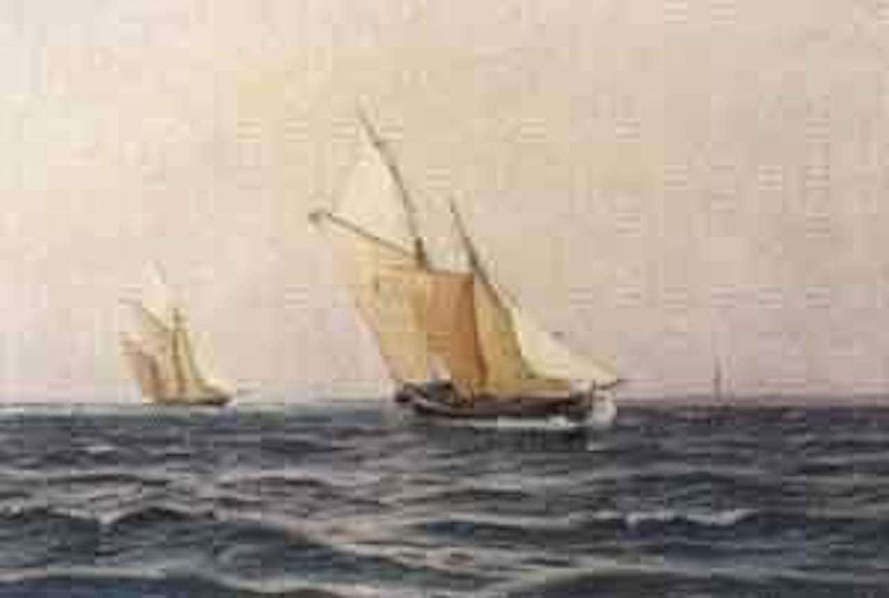Two Frederikshavn's vessels off Skagen Lighthouse by Alfred Olsen