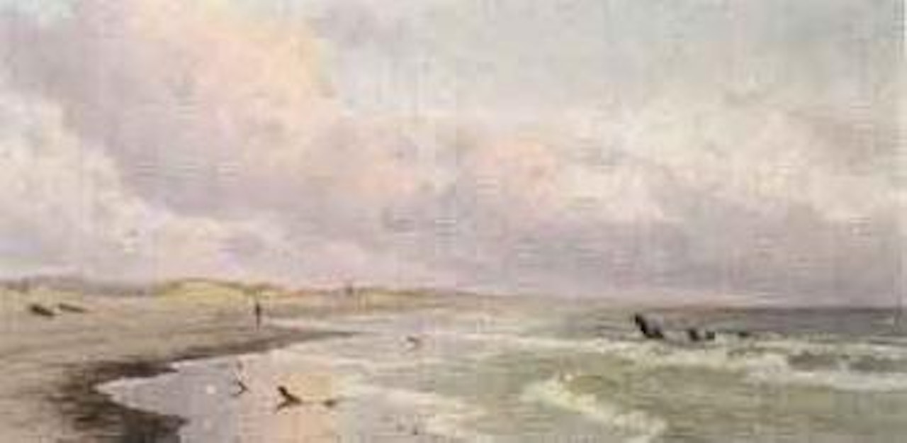 Coastal landscape with gentleman walking by Alfred Olsen