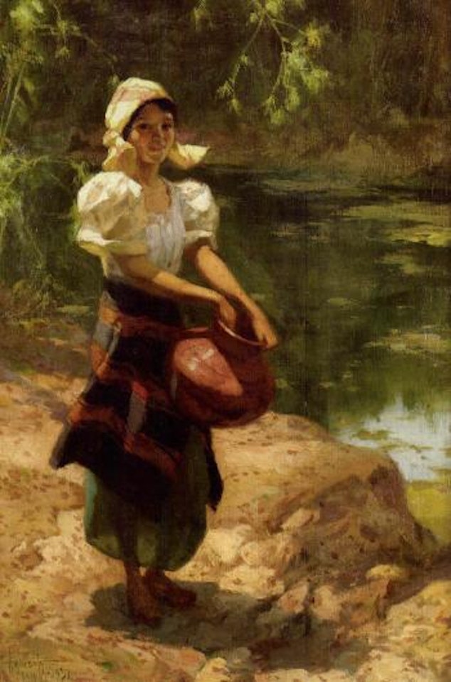 Young girl collecting water by Fernando Amorsolo