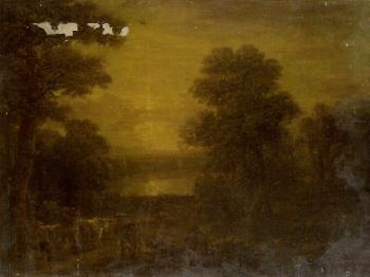Italian landscape with a drover and livestock. Italian river landscape with fishermen by John Wootton