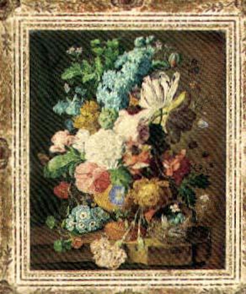 Summer flowers in a terracotta vase, on a stone ledge by Frederick Victor Bailey