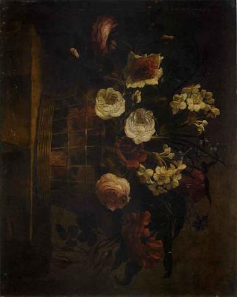 Still life of flowers in wicker basket by Juan de Arellano