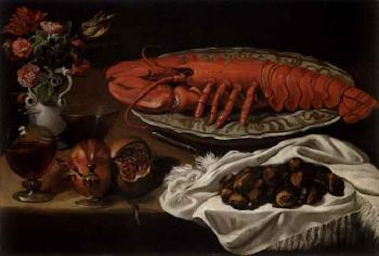 Still life with lobster and decanter by Italian School