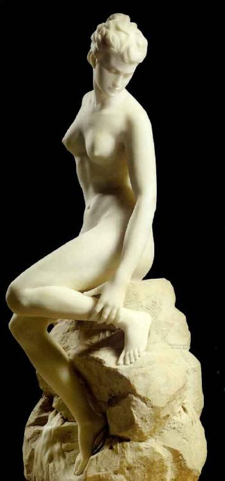 Seated nude by stream by Alfred Boucher