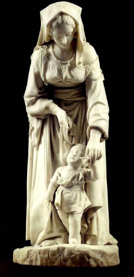 Young mother teaching her son to walk by Italian School