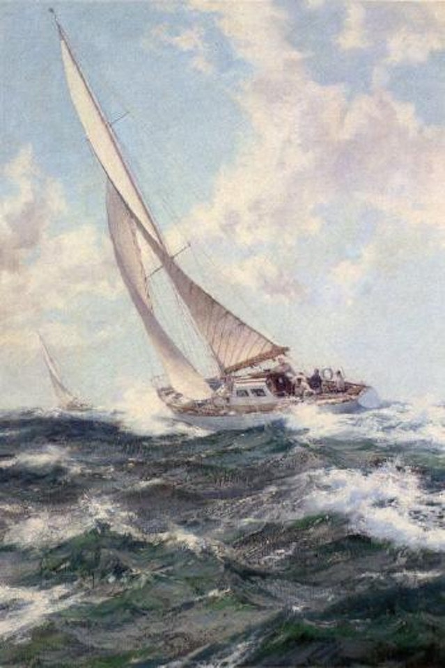 Ocean racers, the Gulvain closing in by Montague Dawson