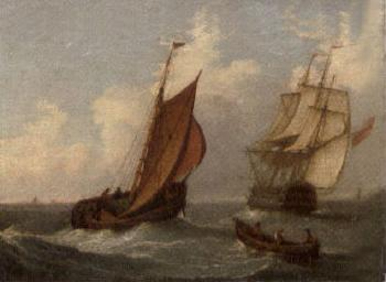 Barge inshore. Barge out at sea by Joseph Walter Of Bristol