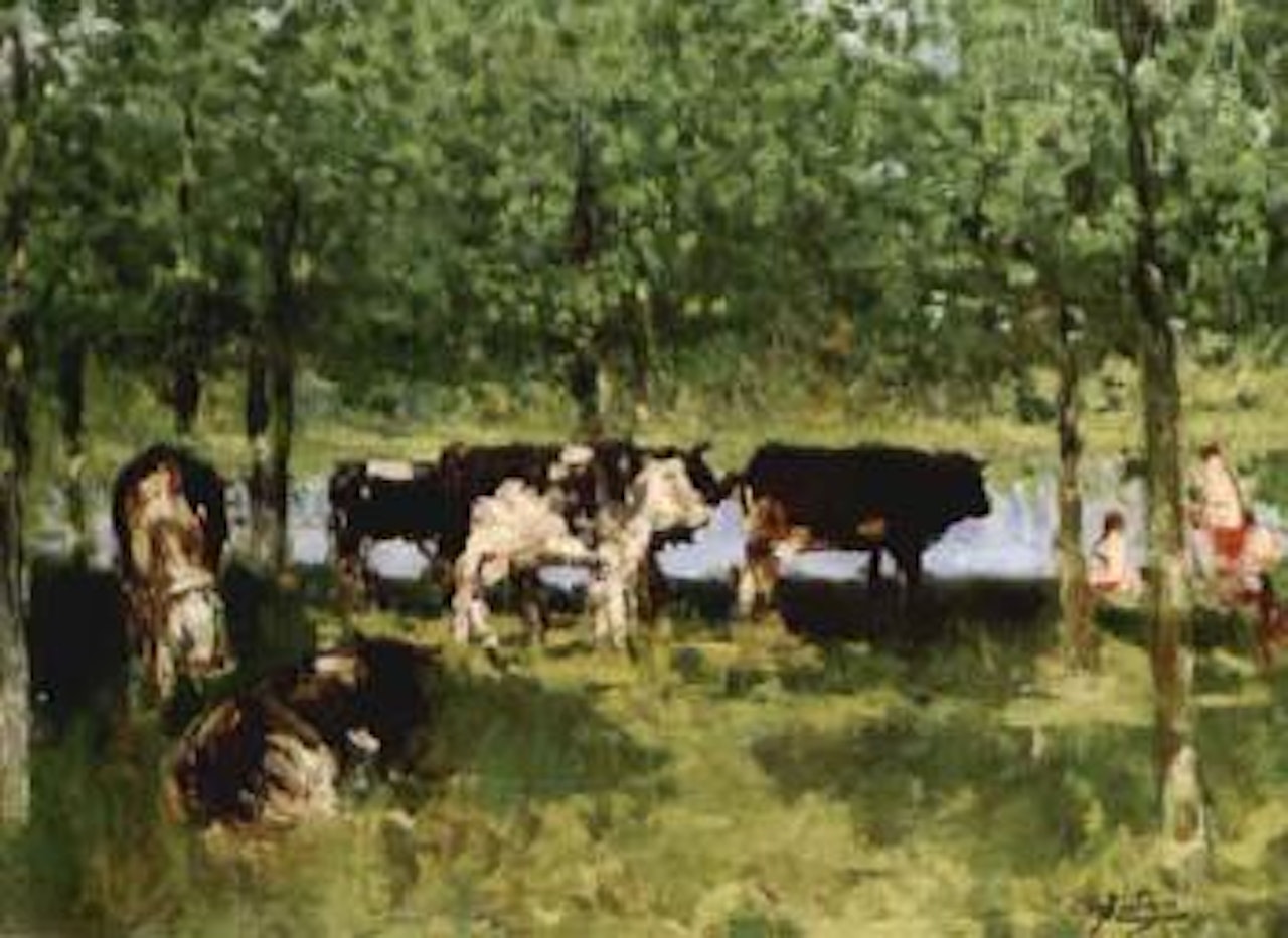 Animaux sous les pweupliers by Pierre Eugène Montezin