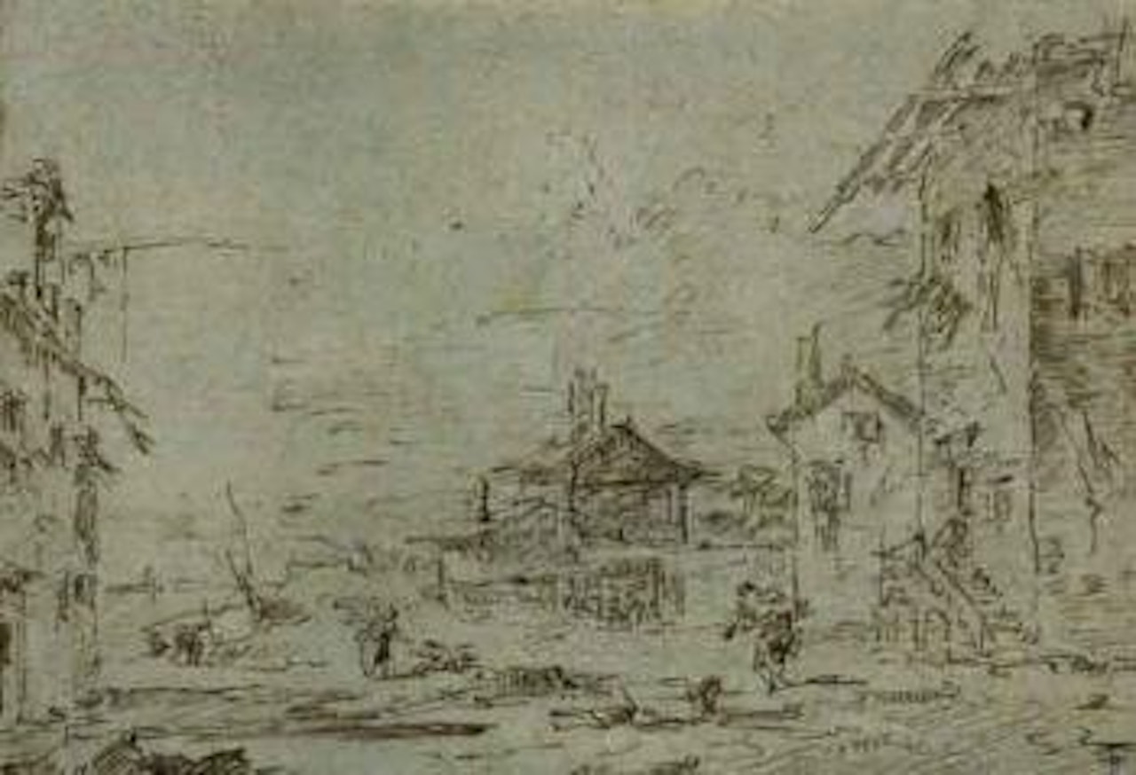 Capriccio with houses and figures by Francesco Guardi