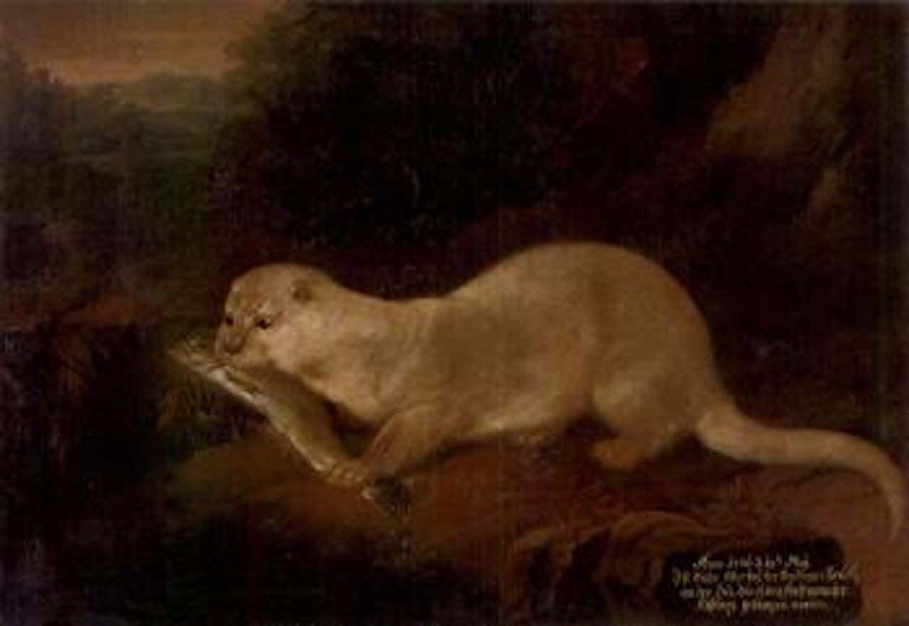 River landscape with otter by German School