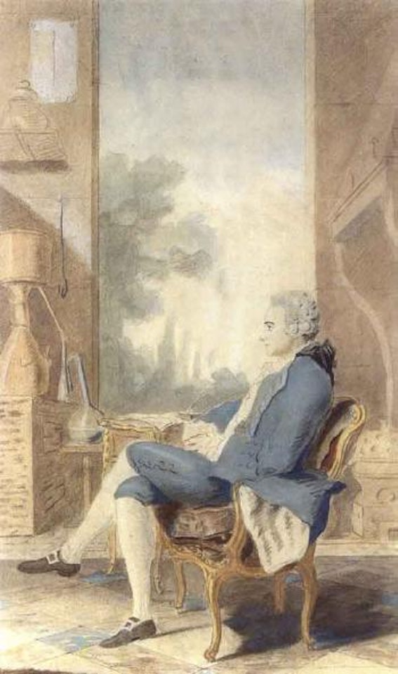 Portrait of Duke Lauraguais seated in laboratory by Louis Carrogis Carmontelle