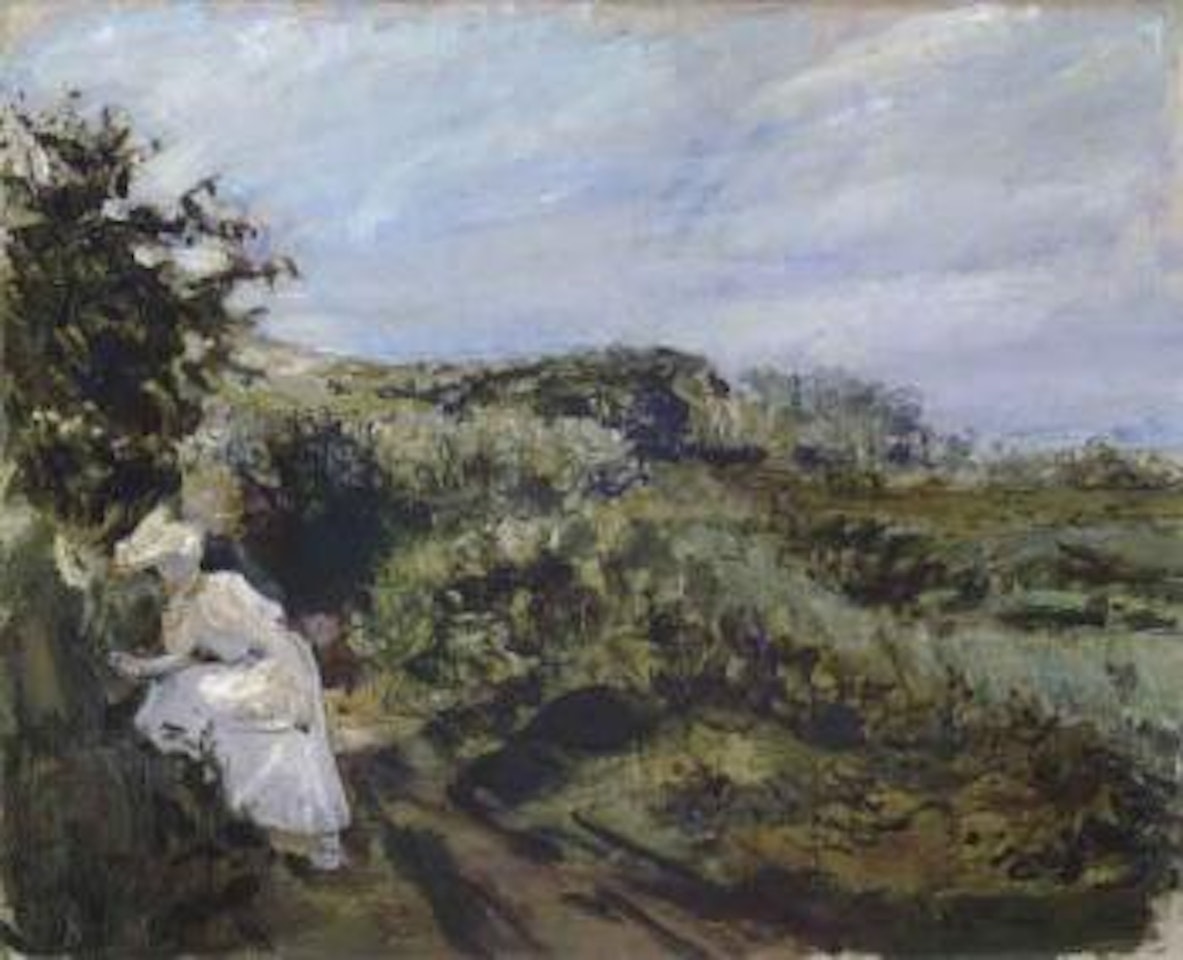Elegant lady picking flowers by Max Slevogt