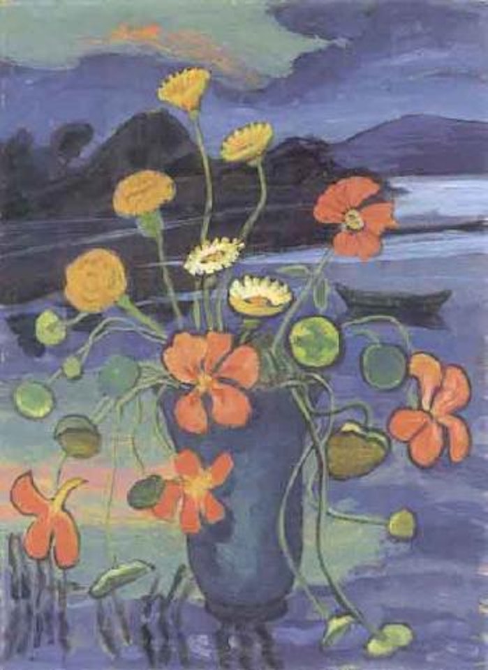 Still life of flowers in a landscape by Gabriele Münter