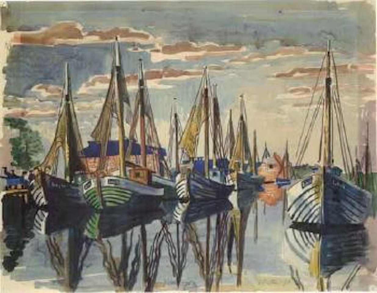 Fishing boats in a harbour by Max Pechstein