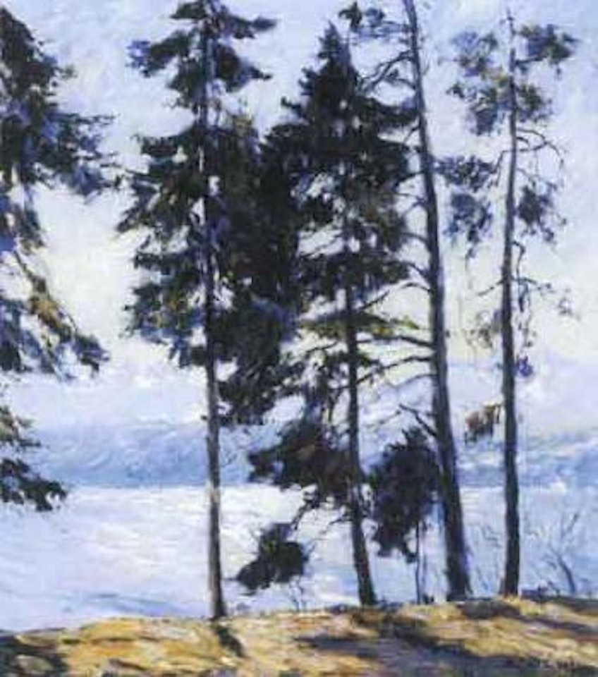 View of Lake Tegern through the trees by Otto Pippel
