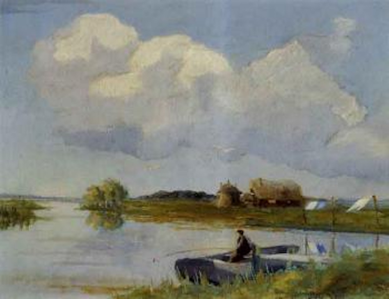 Angler in a rowing boat on a lake by Dirk Smoorenberg