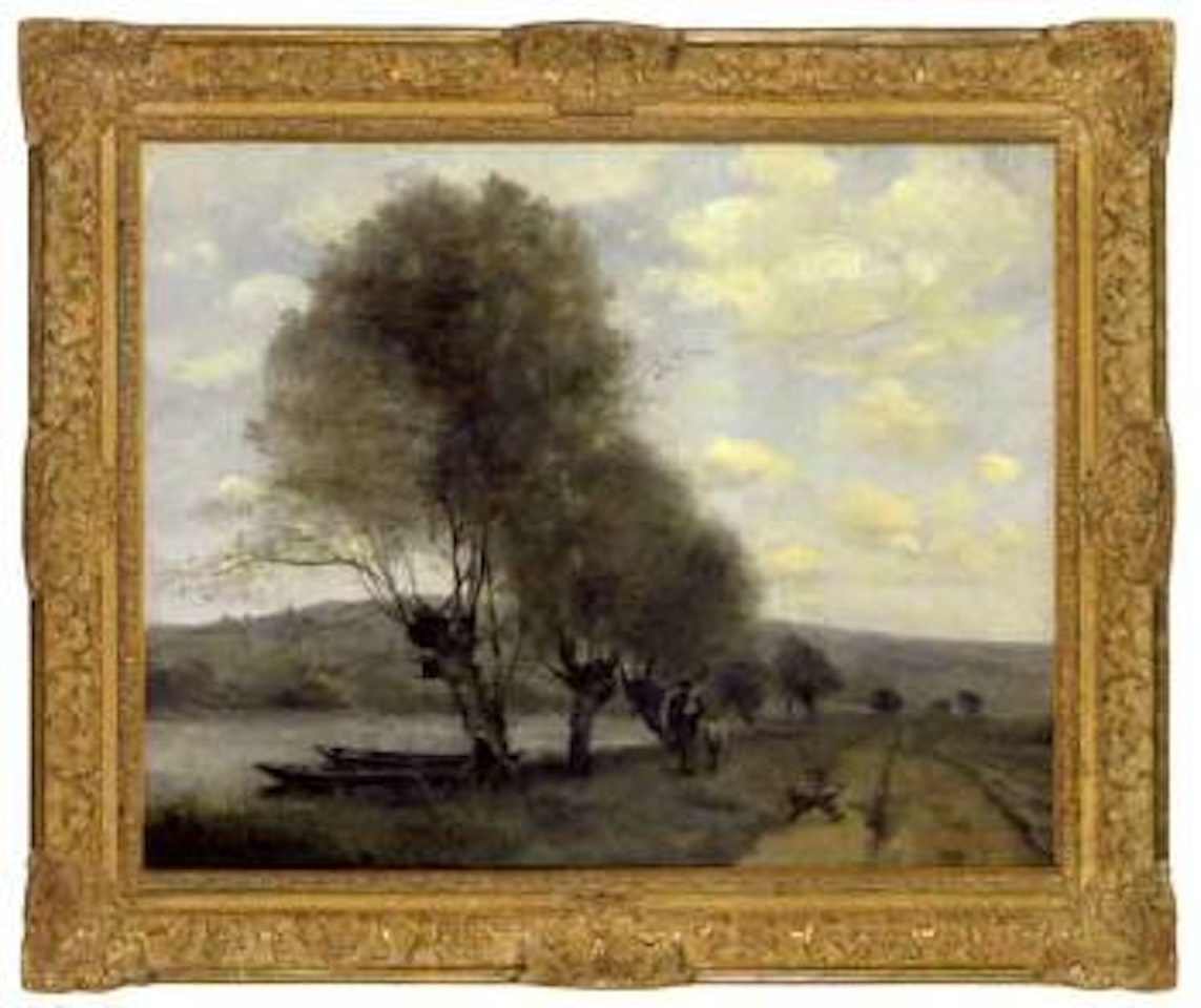 Willows at river's edge by Paul Désiré Trouillebert