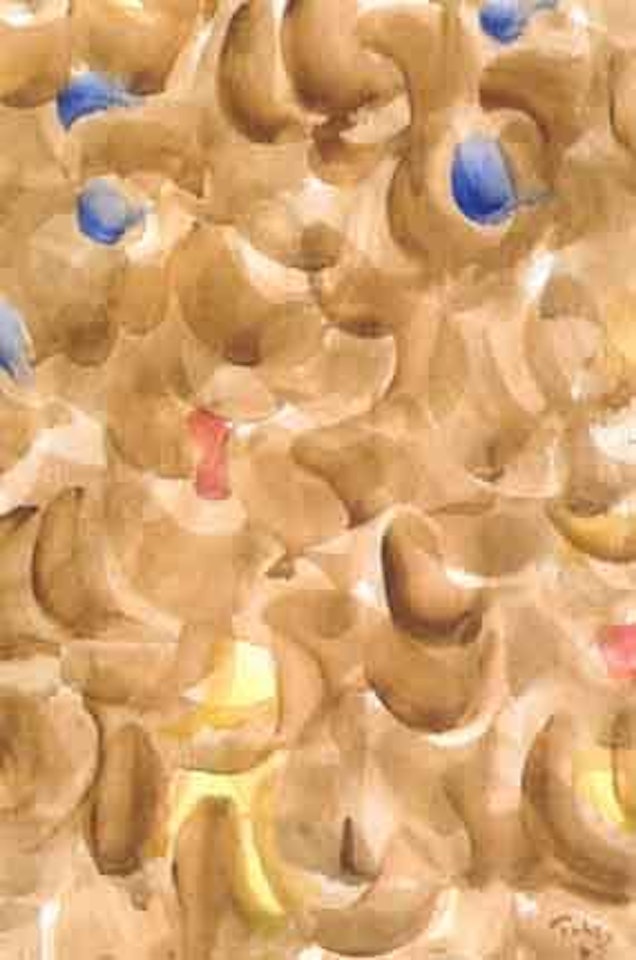 Composition blue-red-yellow on brown by Mark Tobey