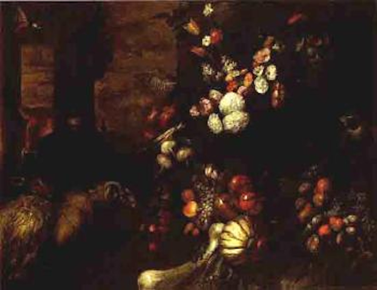 Still life of fruit and animals by Jan Pauwel Gillemans