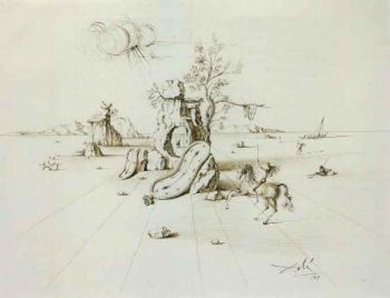 Surreal landscape with clock by Salvador Dali