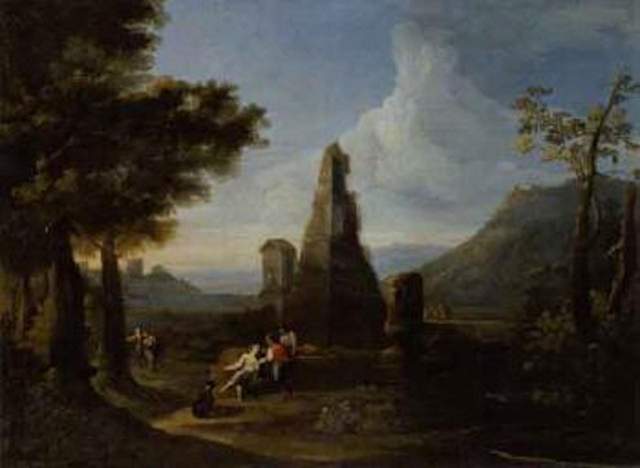 Figures in landscapes with ruins by Italian School