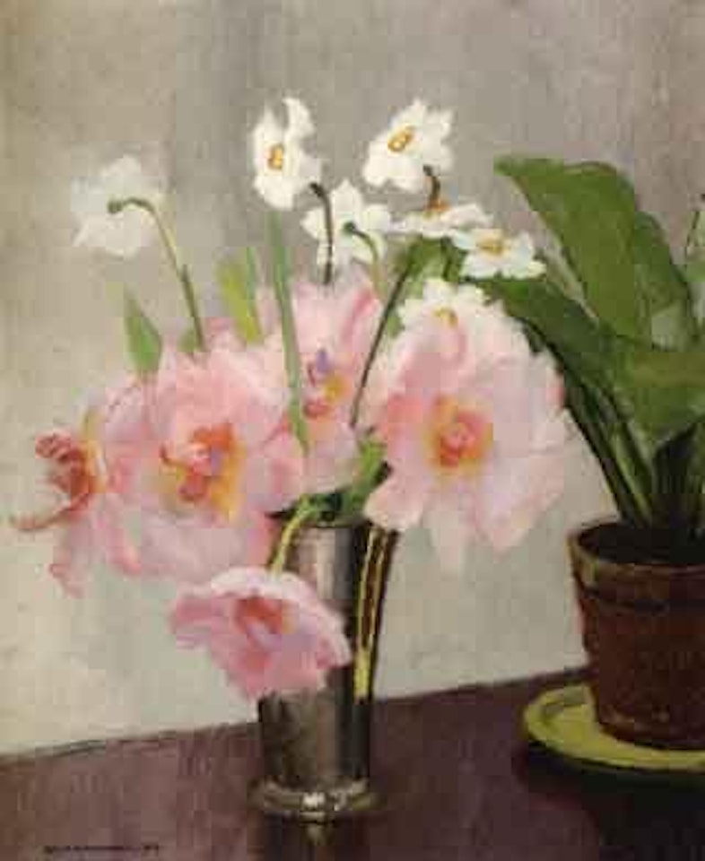 Still life of narcissus by Olle Hjortzberg