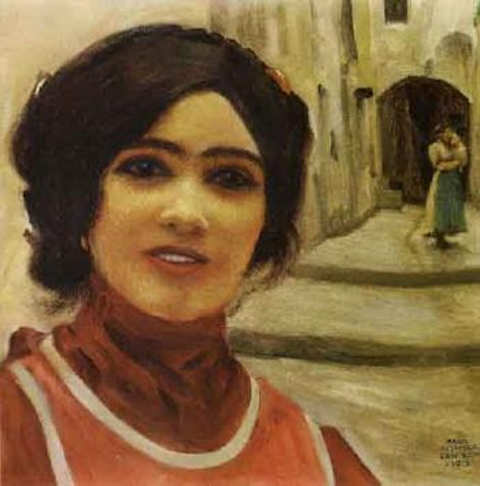 Street scene with young Italian girl, San Remo by Paul Fischer