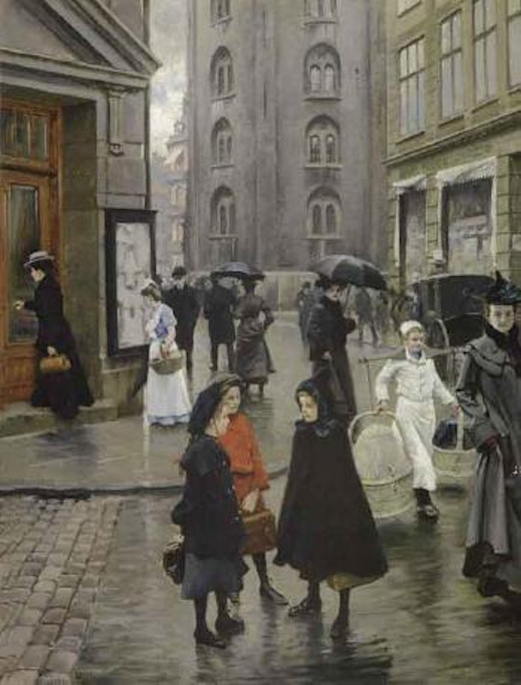 Street scene with children and figures, Copenhagen by Paul Fischer