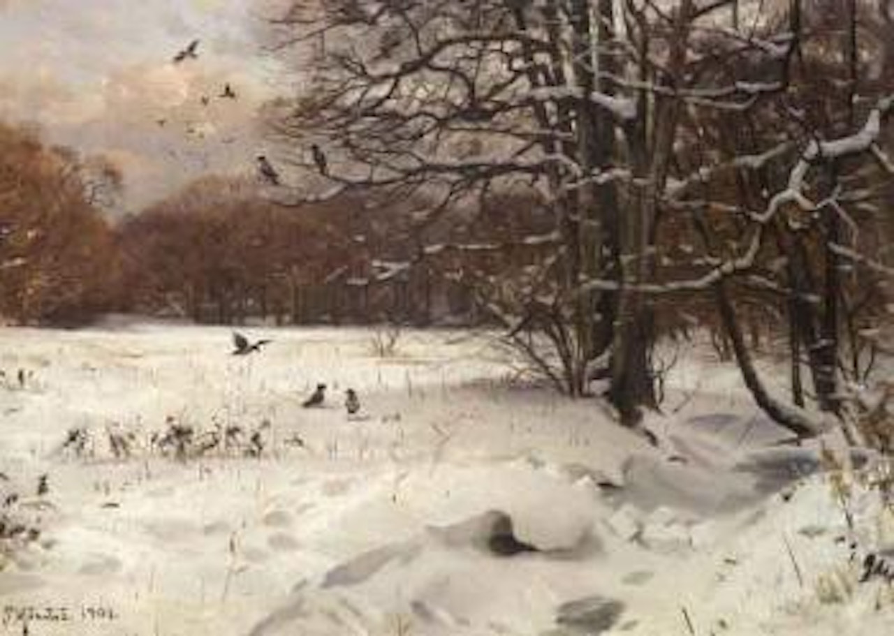 Winter landscape with crows by Peder Mork Monsted