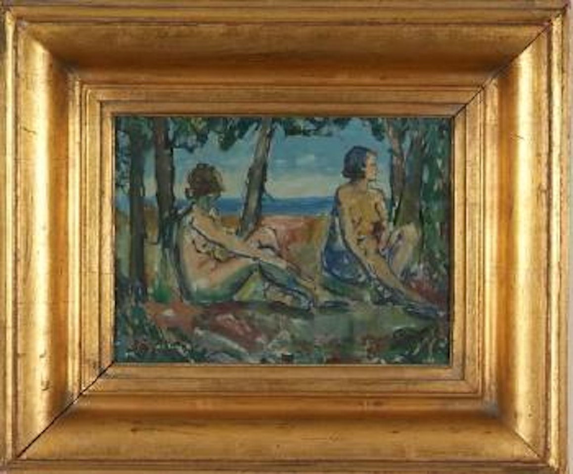 Nude females, woodland interior by Walter Emerson Baum