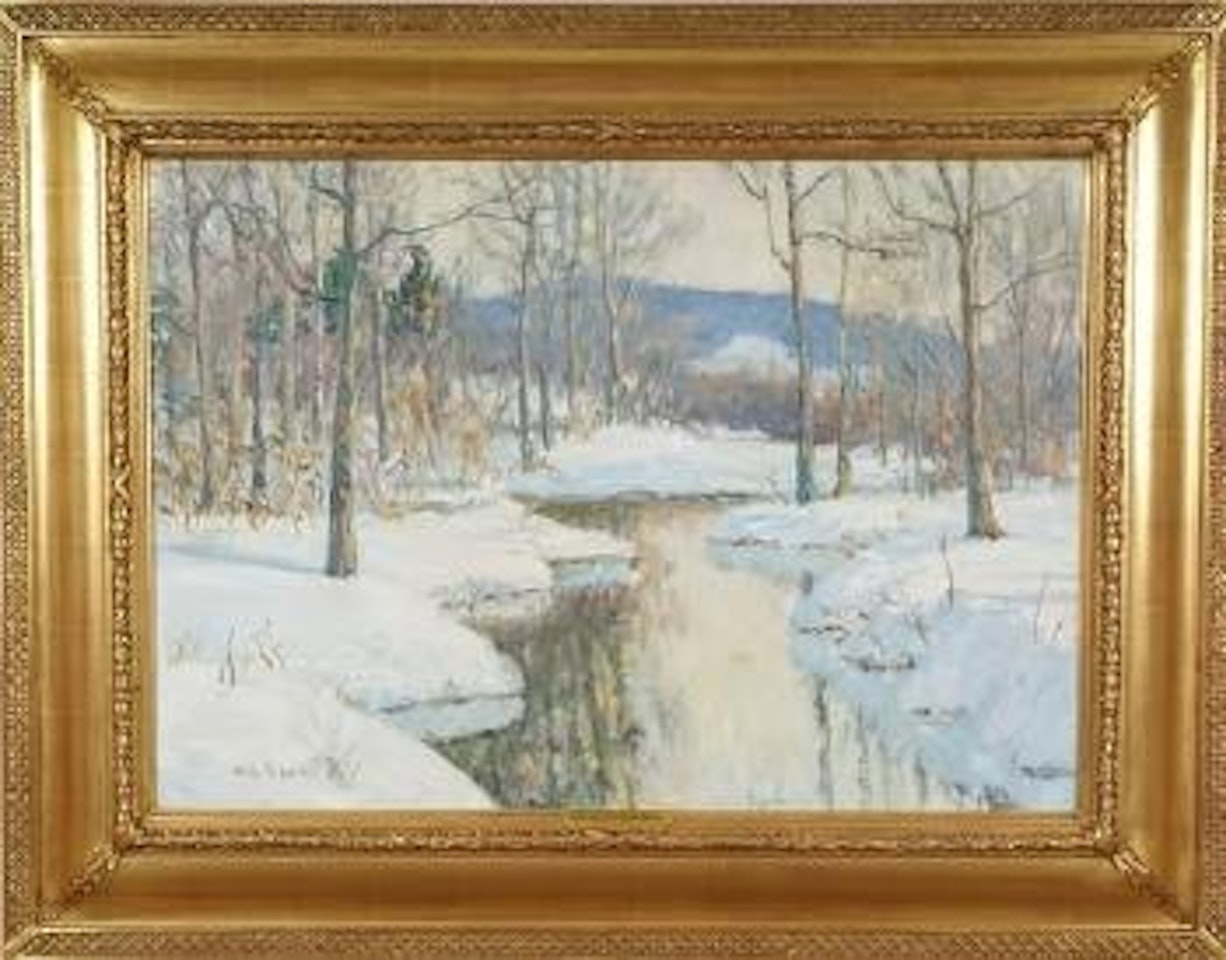 Bucks County winter, tree lined stream by Walter Emerson Baum