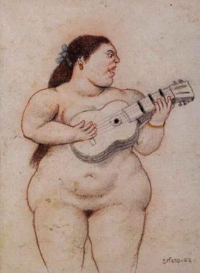 Woman with guitar by Fernando Botero