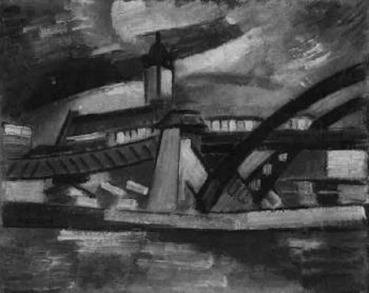 Paysage, eglise et pont by Auguste Herbin