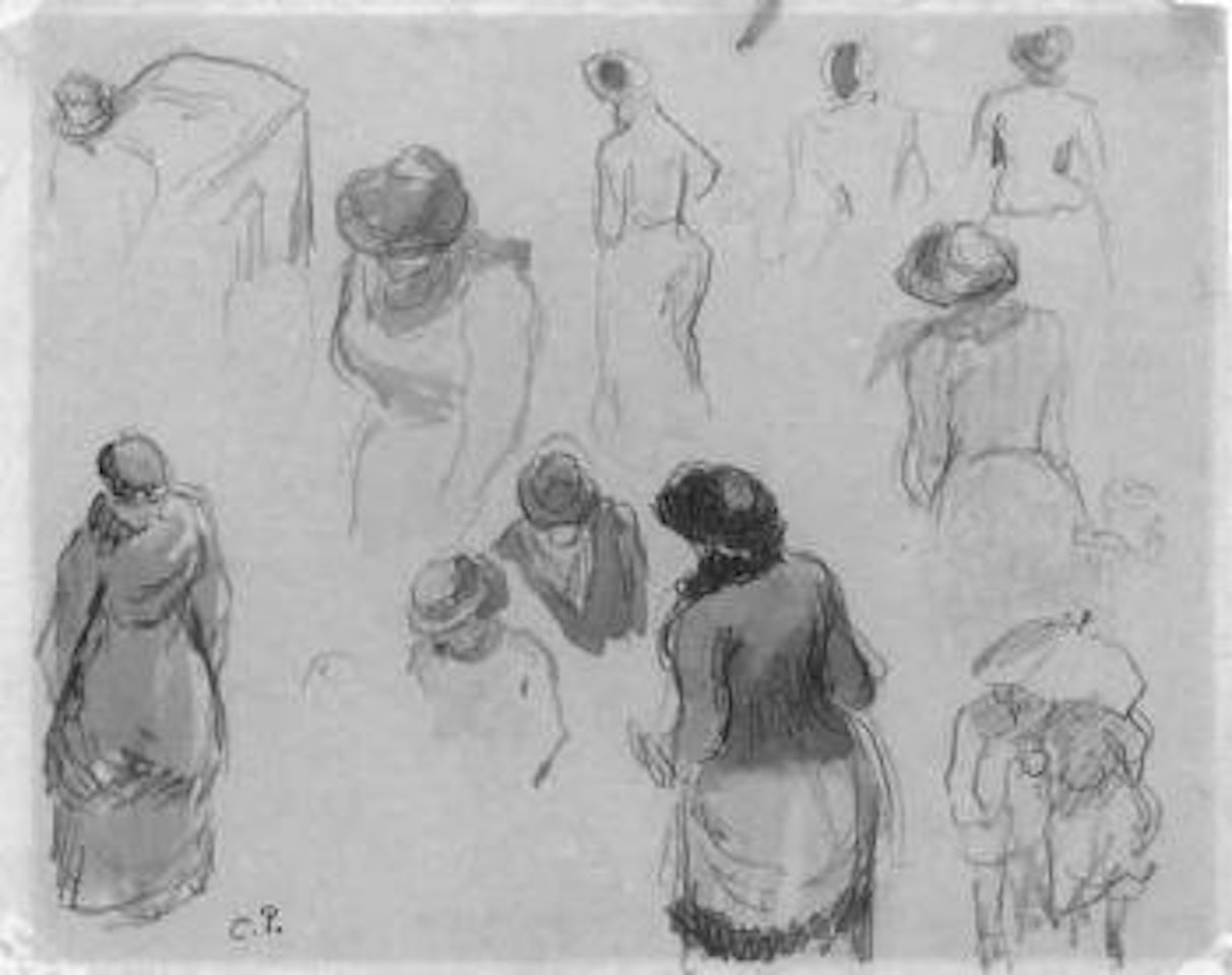 Feuille d'esquisses prises d'un hotel sur la rue by Camille Pissarro