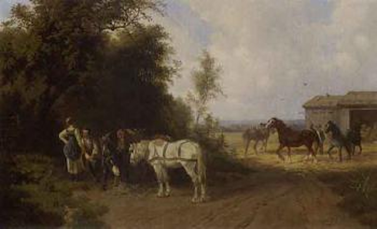 Courtyard scene with horses by Olivier de Penne