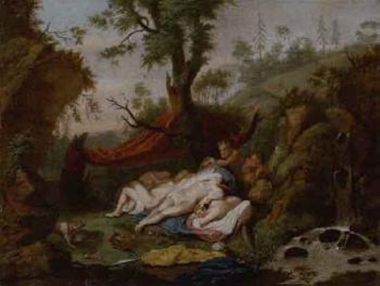Diana and her nymphs surprised by satyrs by Christian Wilhelm Ernst Dietrich