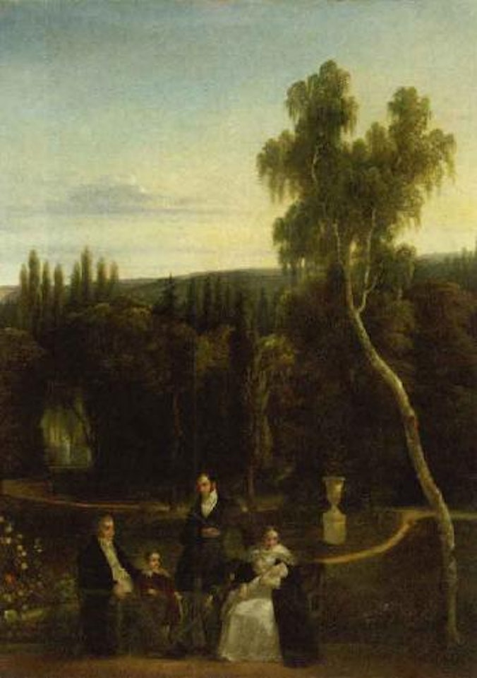 Portrait of family in landscape by French School