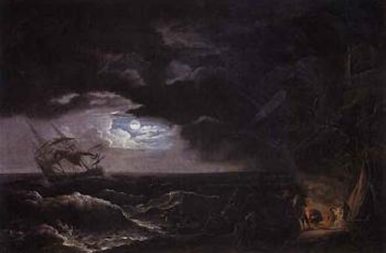 Seascape at night by French School