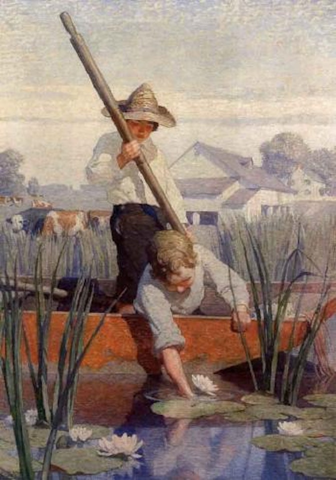 Two boys in a punt by Newell Convers Wyeth